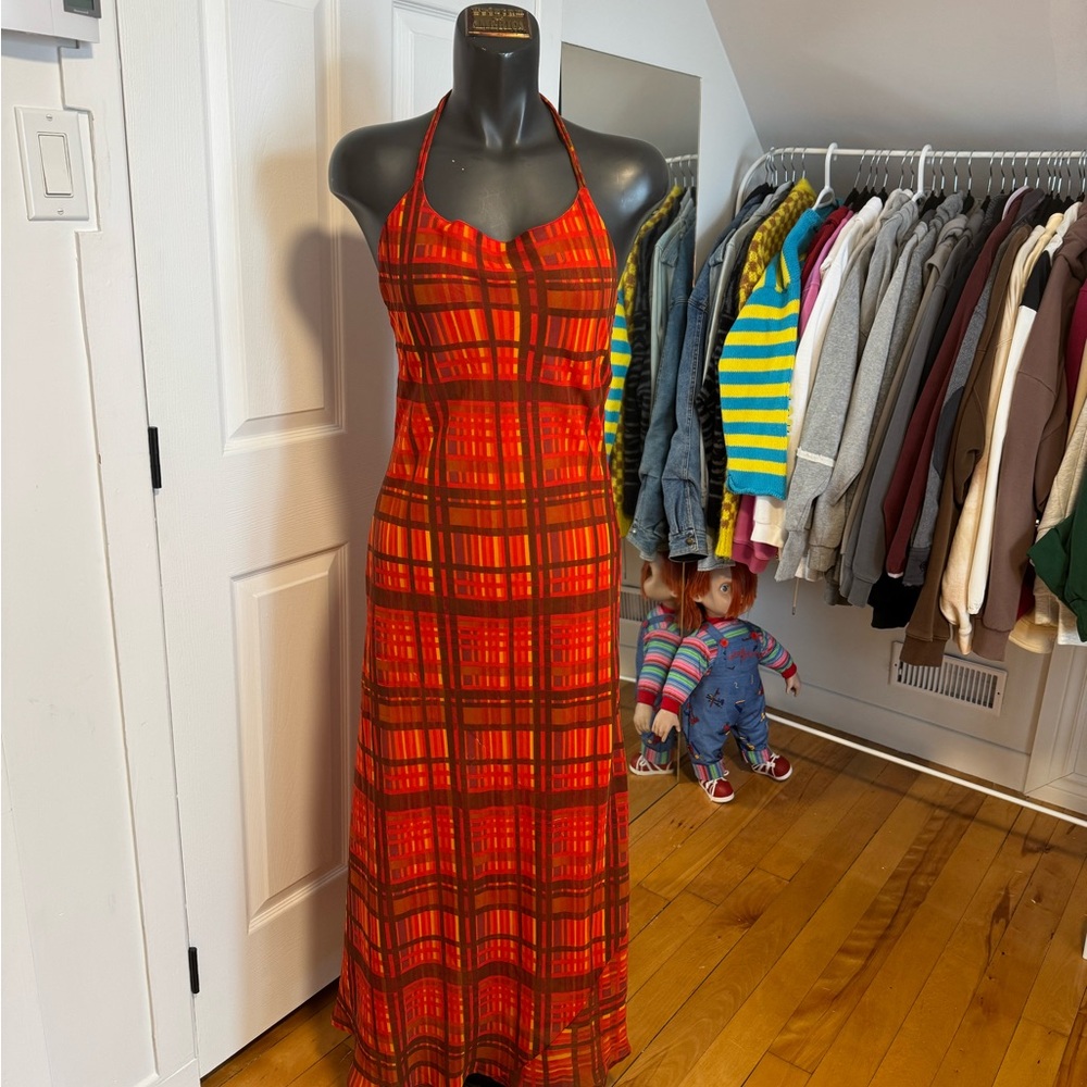Red and Orange Halter Maxi Dress